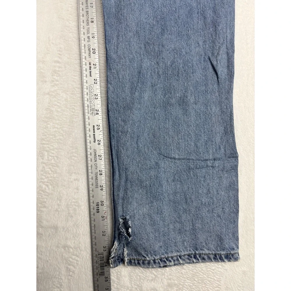 Levis 505 Mens 36x34 Jeans Light Blue Wash Denim Grungy HighLow Fade ripped Hem